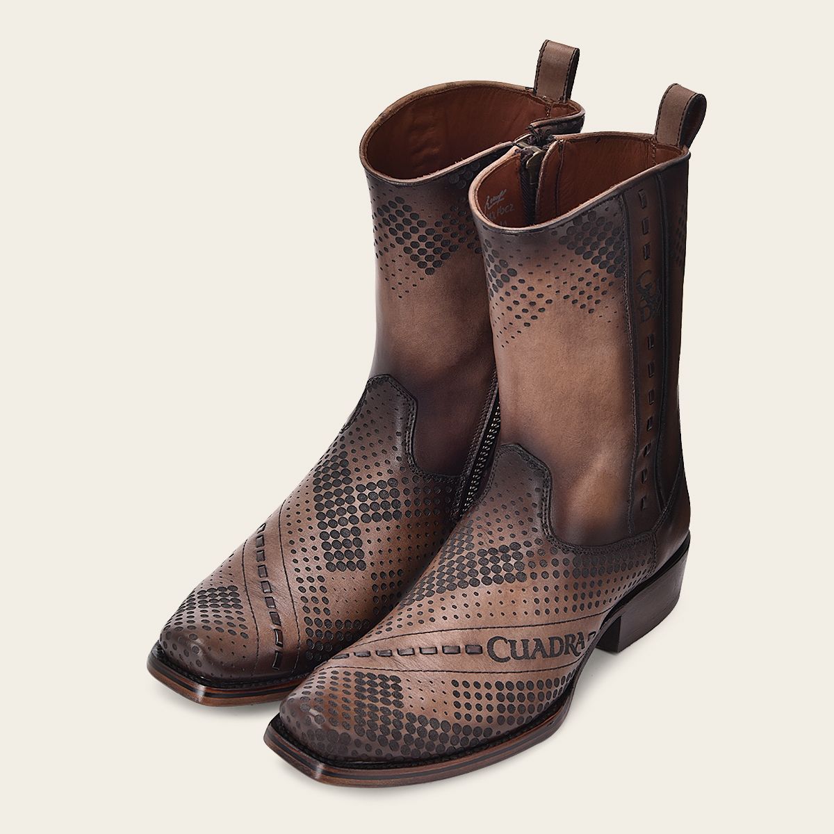 1J2URS - Cuadra Brown Casual Cowboy Cowhide Ankle Boots for Men