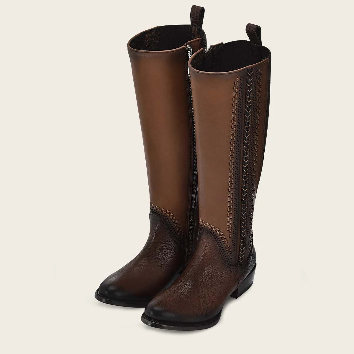 1X4IRS - Cuadra brown leather stitched tall boots for women