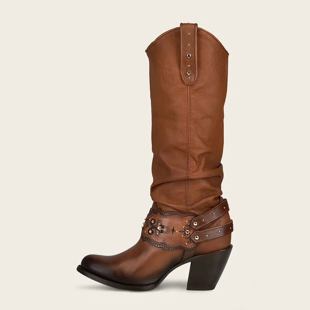 1Z41RS - Cuadra brown casual cowgirl leather knee high boots for women-Kuet.us