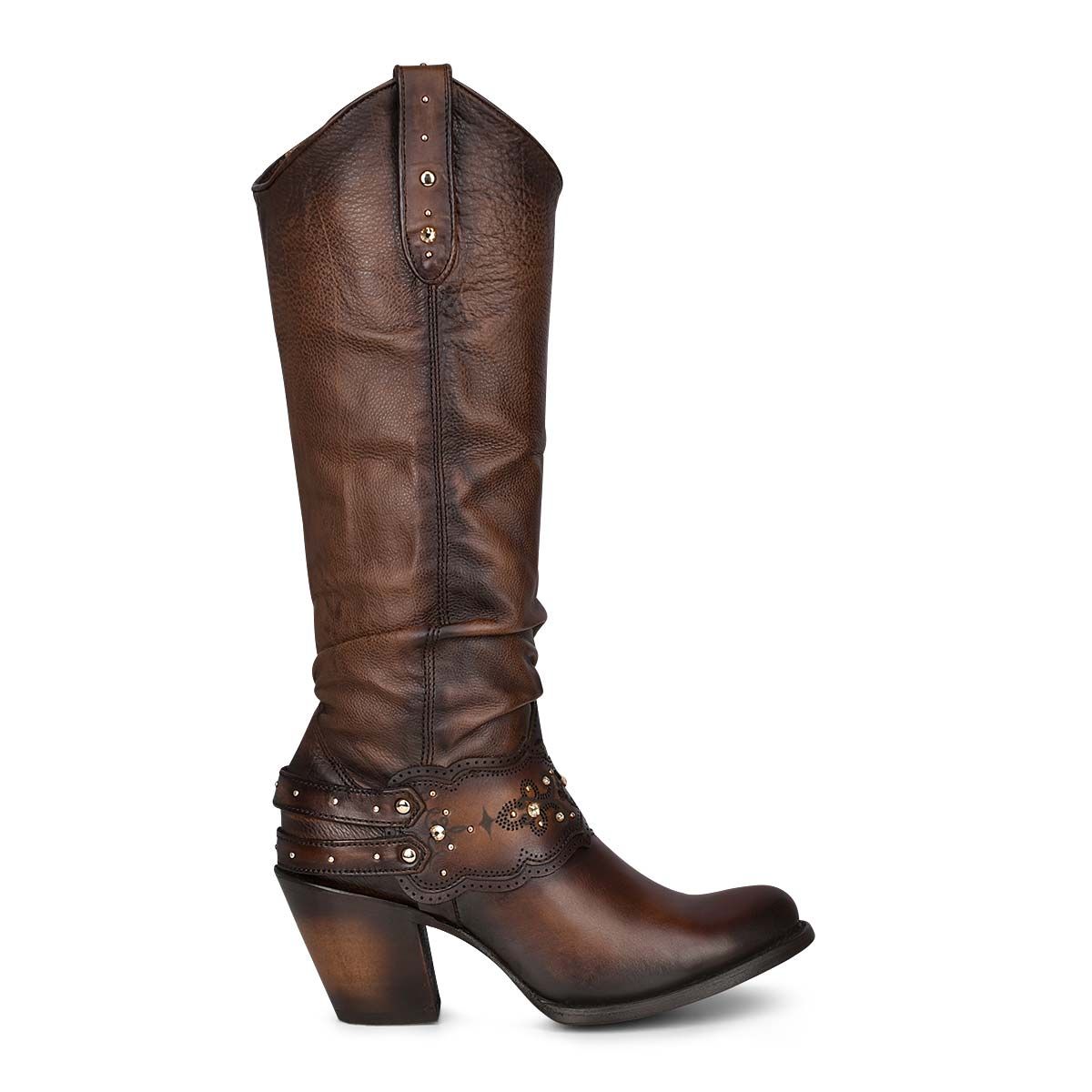 1Z41RS - Cuadra dark brown casual cowgirl leather knee high boots for women-Kuet.us