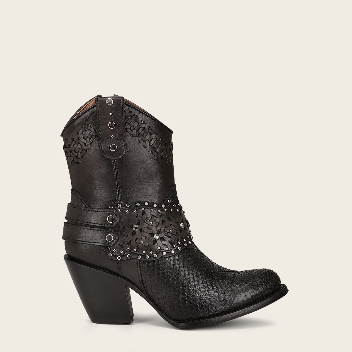 1Z42PH - Cuadra black python skin cowgirl ankle boots for women-Kuet.us