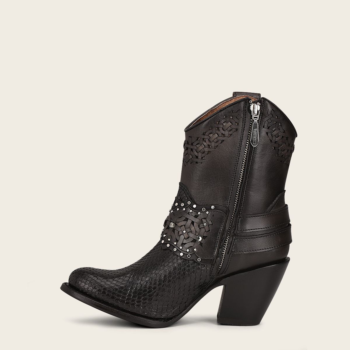 1Z42PH - Cuadra black python skin cowgirl ankle boots for women-Kuet.us