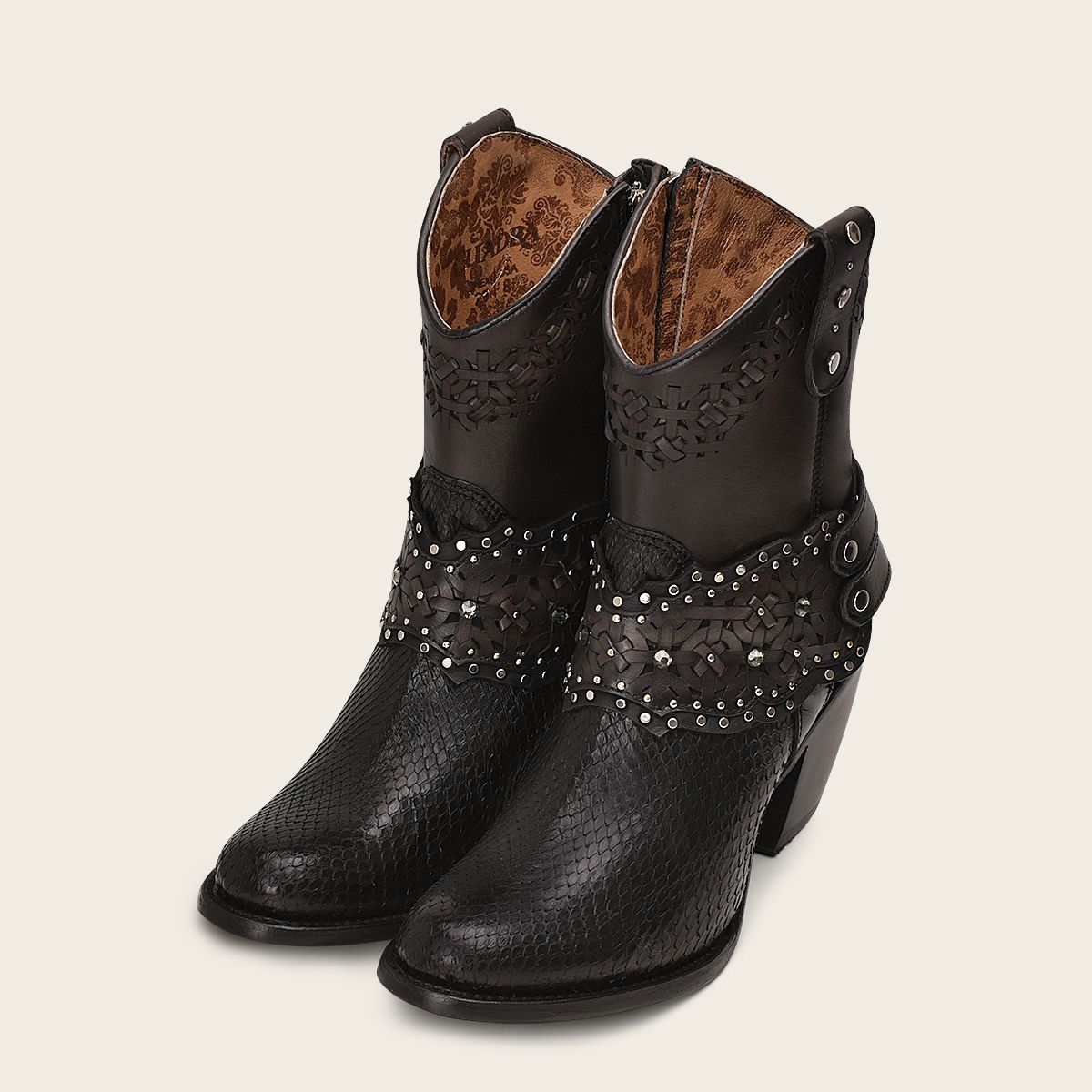 1Z42PH - Cuadra black python skin cowgirl ankle boots for women-Kuet.us