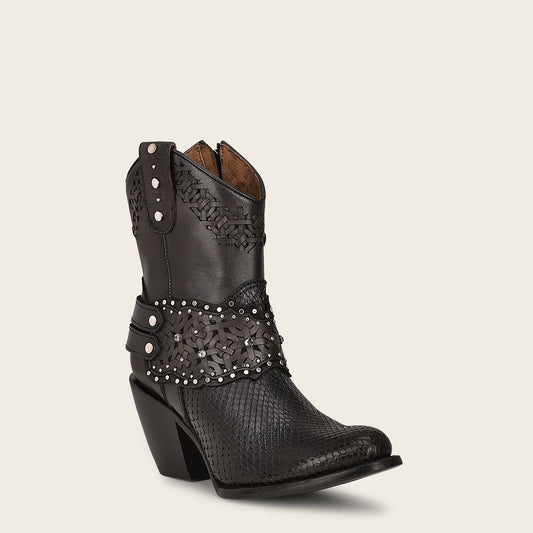 1Z42PH - Cuadra black python skin cowgirl ankle boots for women-Kuet.us