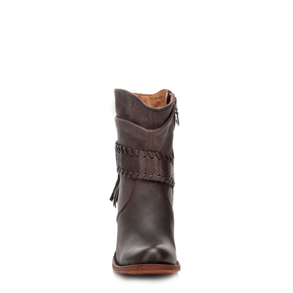 1Z57NP - Cuadra brown casual cowgirl cowhide leather ankle boots for women-Kuet.us
