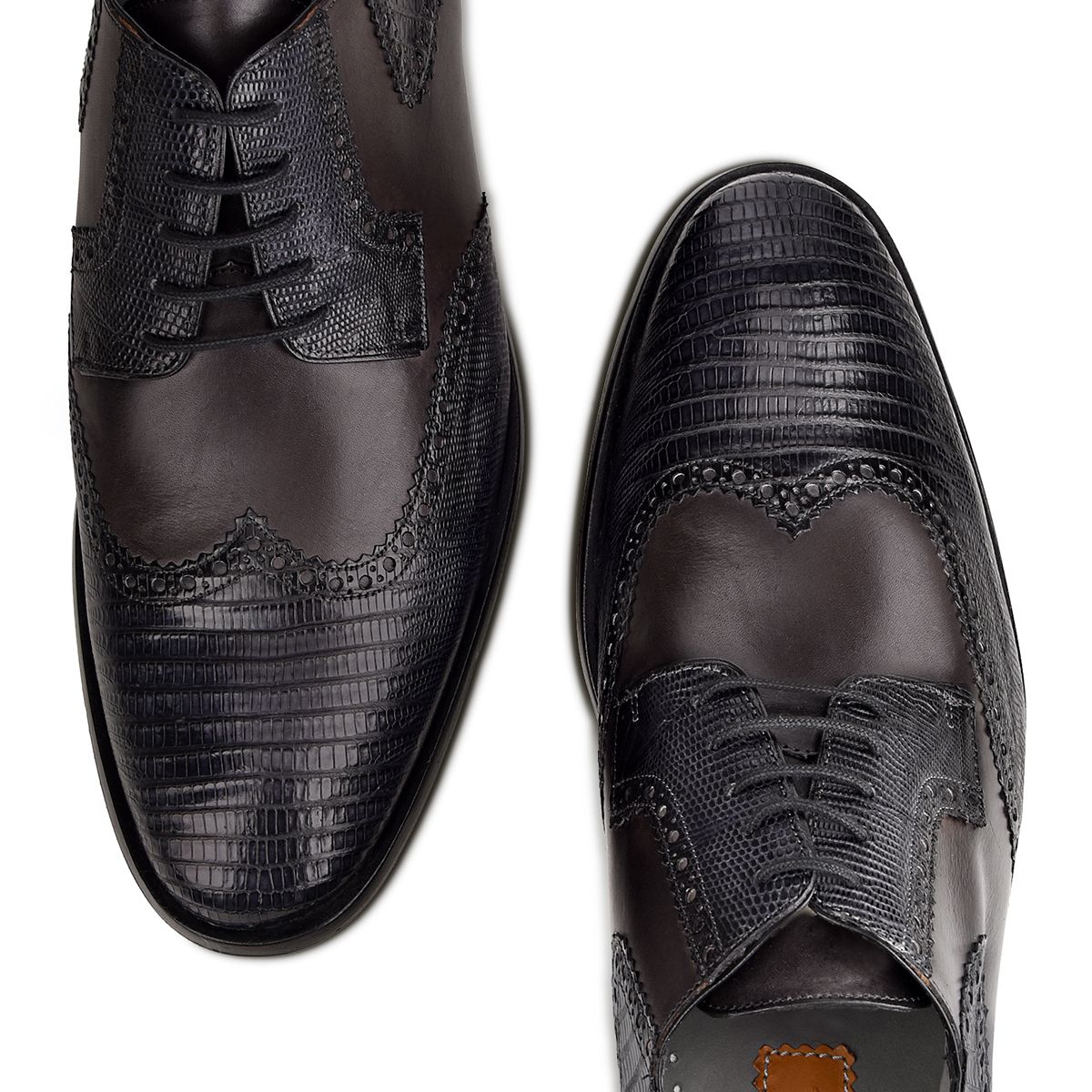 23NLTBV - Cuadra gray fashion dress lizard wing tip derby shoes for men-Kuet.us