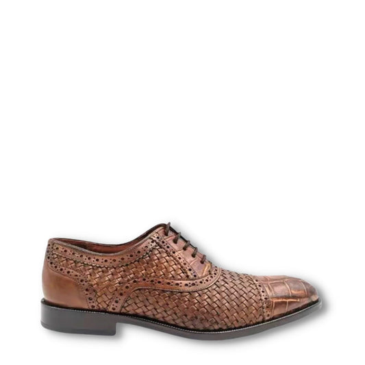 28FLPUE - Cuadra brown dress alligator woven oxford cap toe shoes for men-Kuet.us