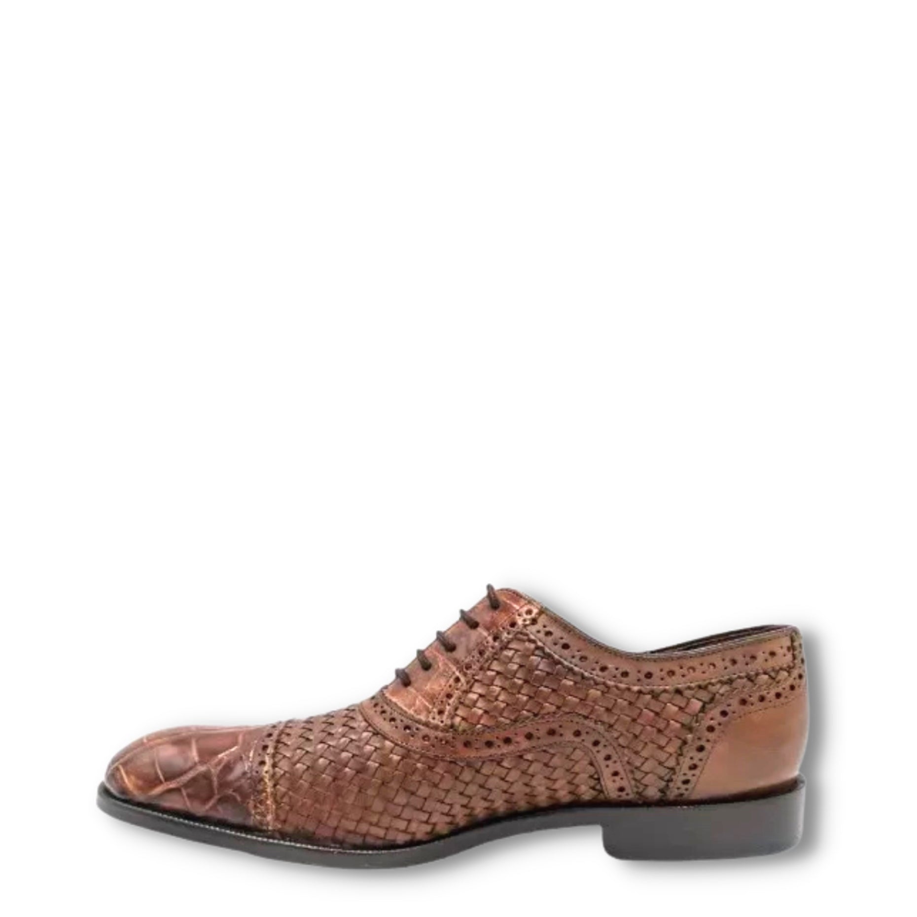 28FLPUE - Cuadra brown dress alligator woven oxford cap toe shoes for men-Kuet.us