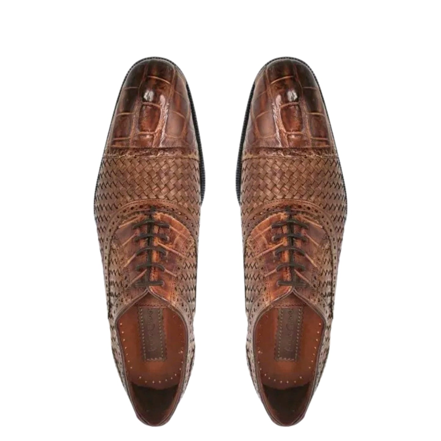 28FLPUE - Cuadra brown dress alligator woven oxford cap toe shoes for men-Kuet.us