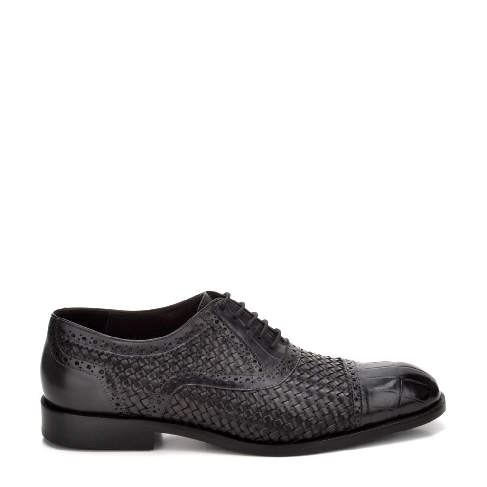 28FLPUE - Cuadra gray dress alligator woven oxford cap toe shoes for men-Kuet.us