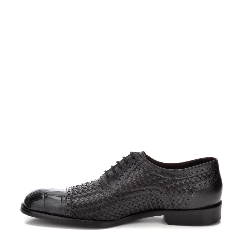28FLPUE - Cuadra gray dress alligator woven oxford cap toe shoes for men-Kuet.us