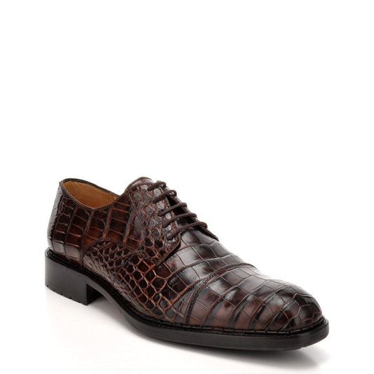 29FLPLP - Cuadra brown dress classic alligator cap toe derby shoes for men-Kuet.us