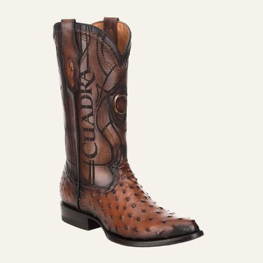 2C1NA1 - Cuadra brown dress cowboy ostrich leather boots for men-Kuet.us