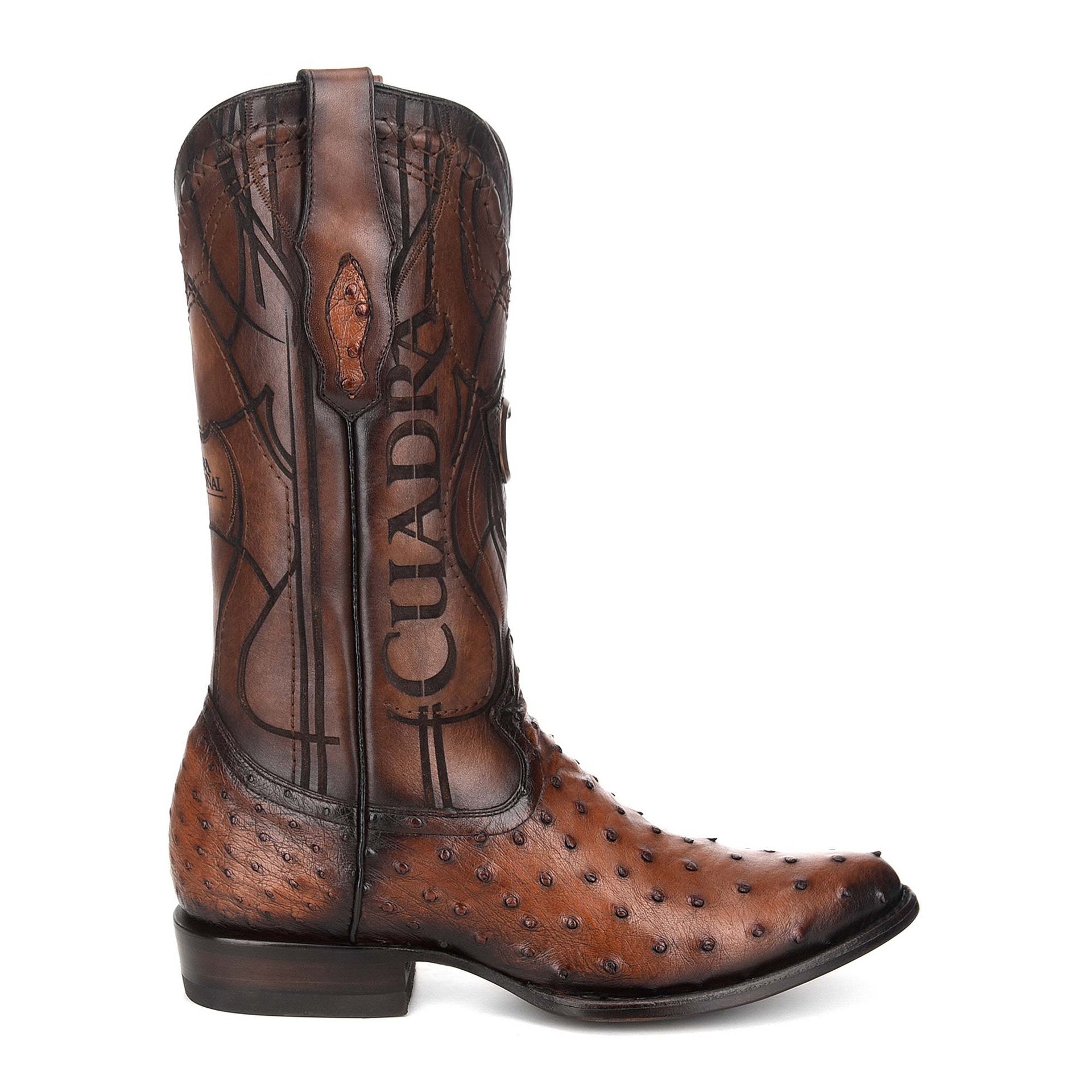2C1NA1 - Cuadra brown dress cowboy ostrich leather boots for men-Kuet.us