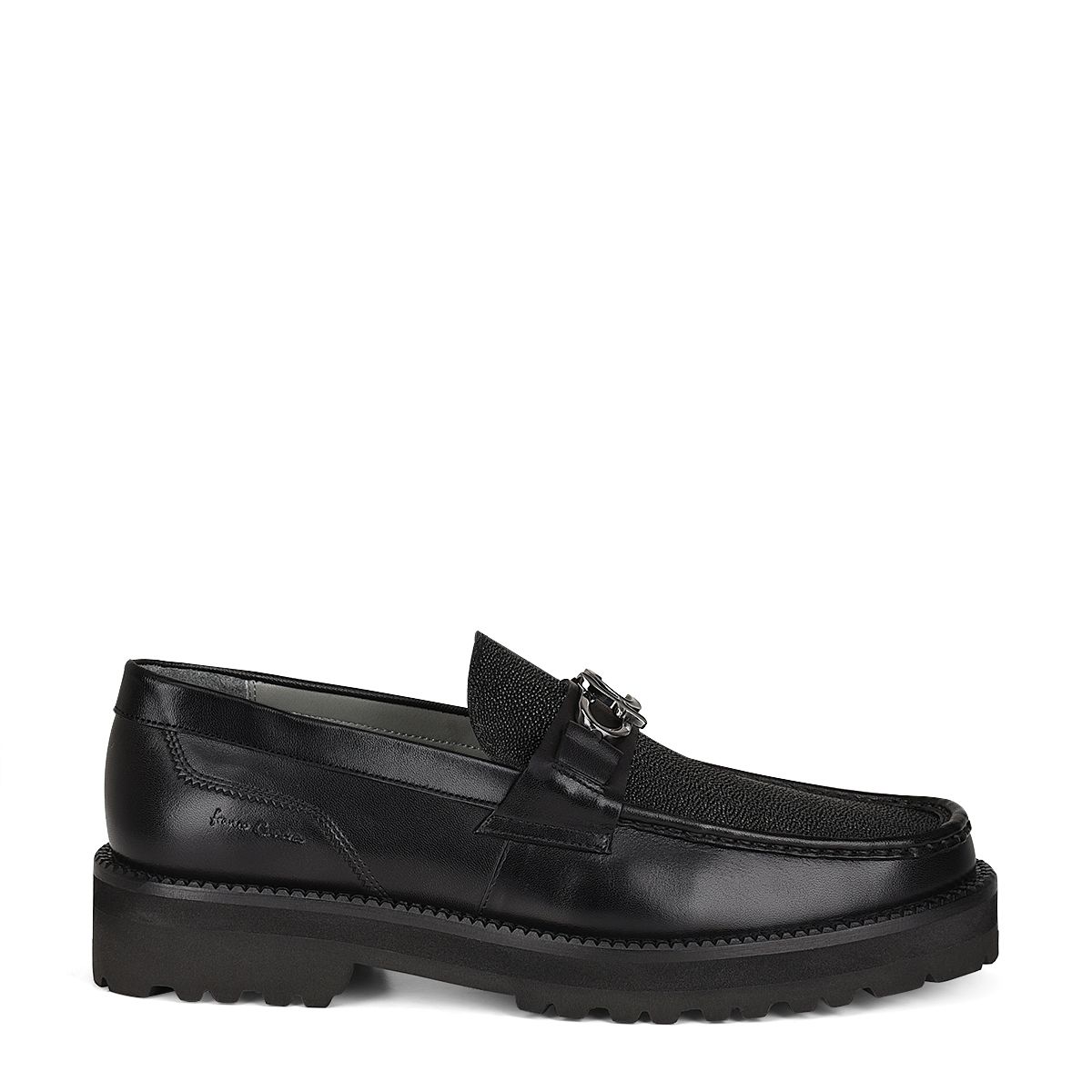 2D7MTTS - Cuadra black casual stingray leather platform bit moccasins for men-Franco Cuadra-Kuet-Cuadra-Boots