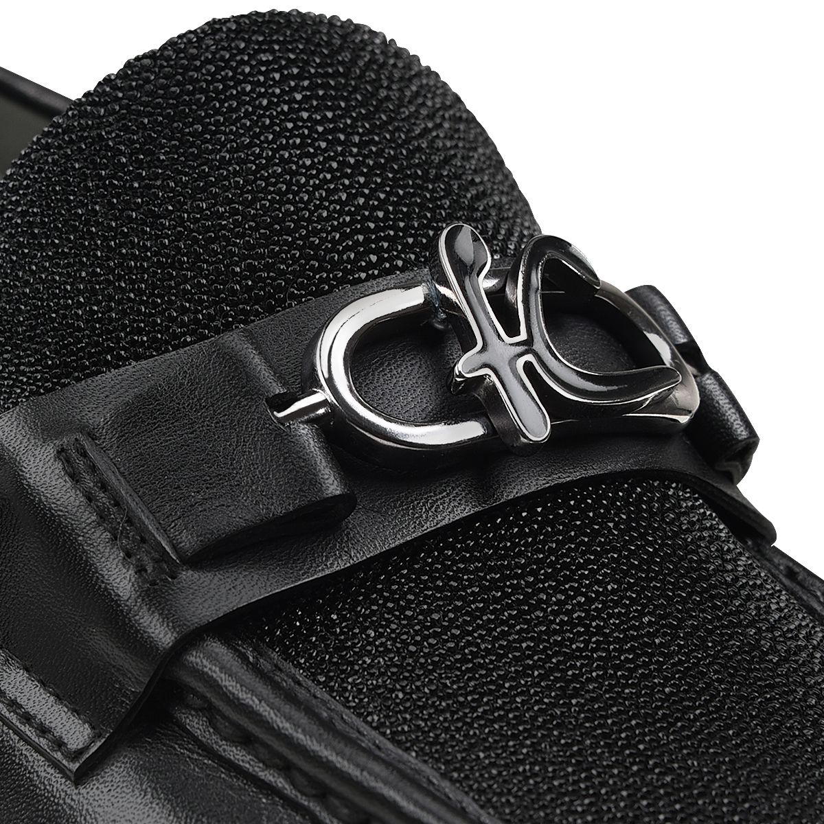 2D7MTTS - Cuadra black casual stingray leather platform bit moccasins for men-Kuet.us