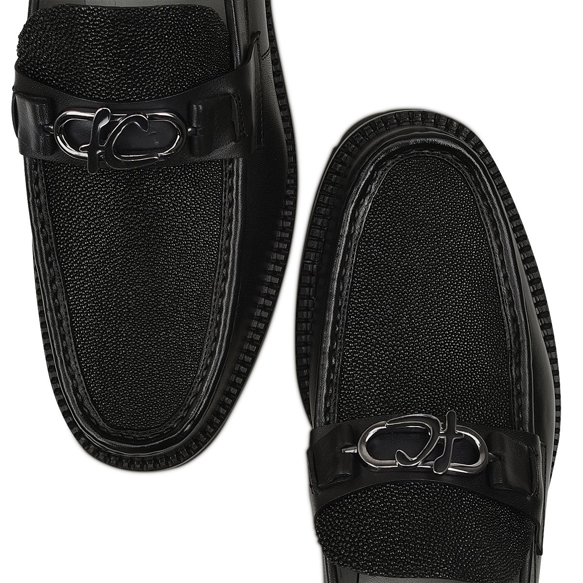 2D7MTTS - Cuadra black casual stingray leather platform bit moccasins for men-Kuet.us