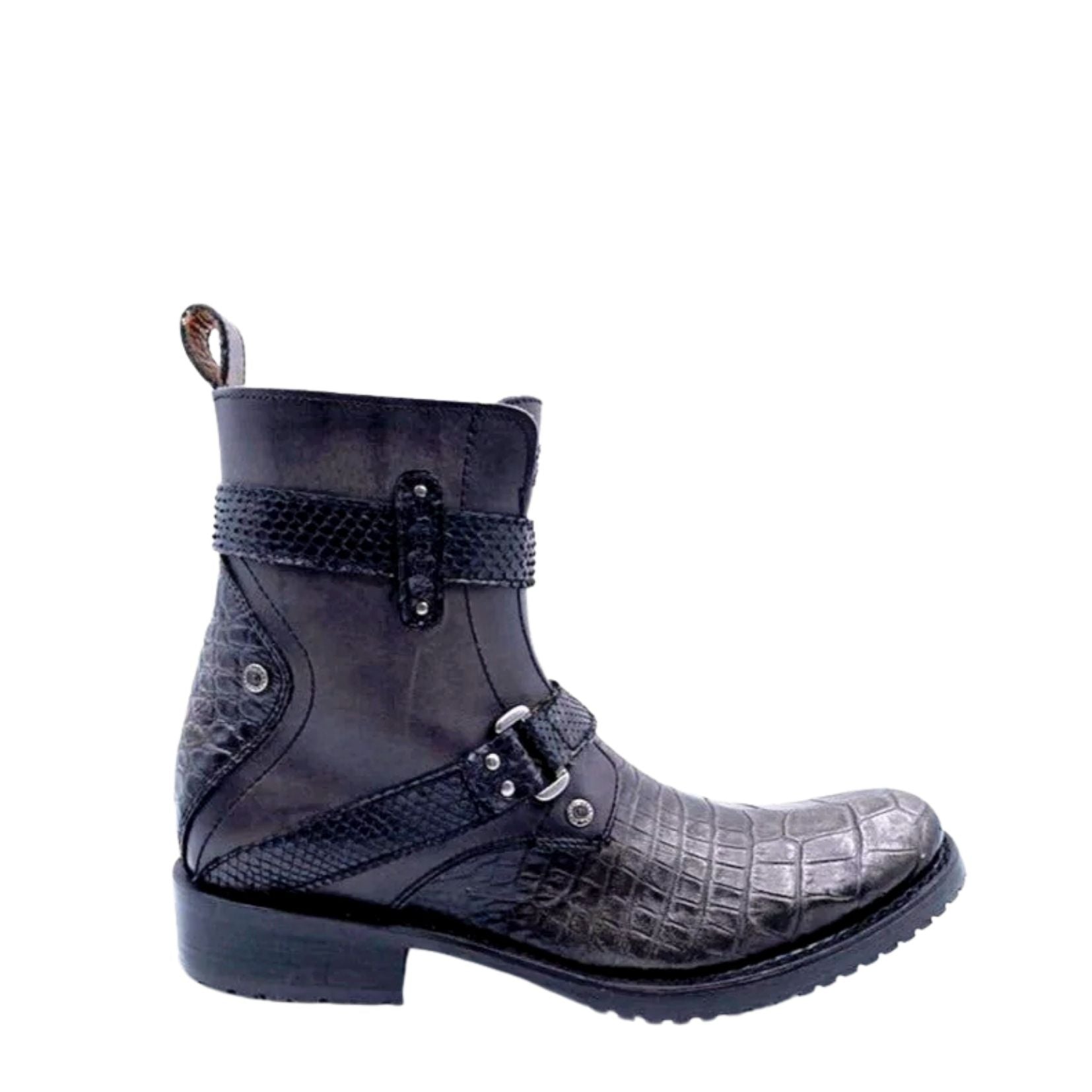 2T13AP - Cuadra blue casual cowboy alligator leather zip ankle boots for men-Kuet.us