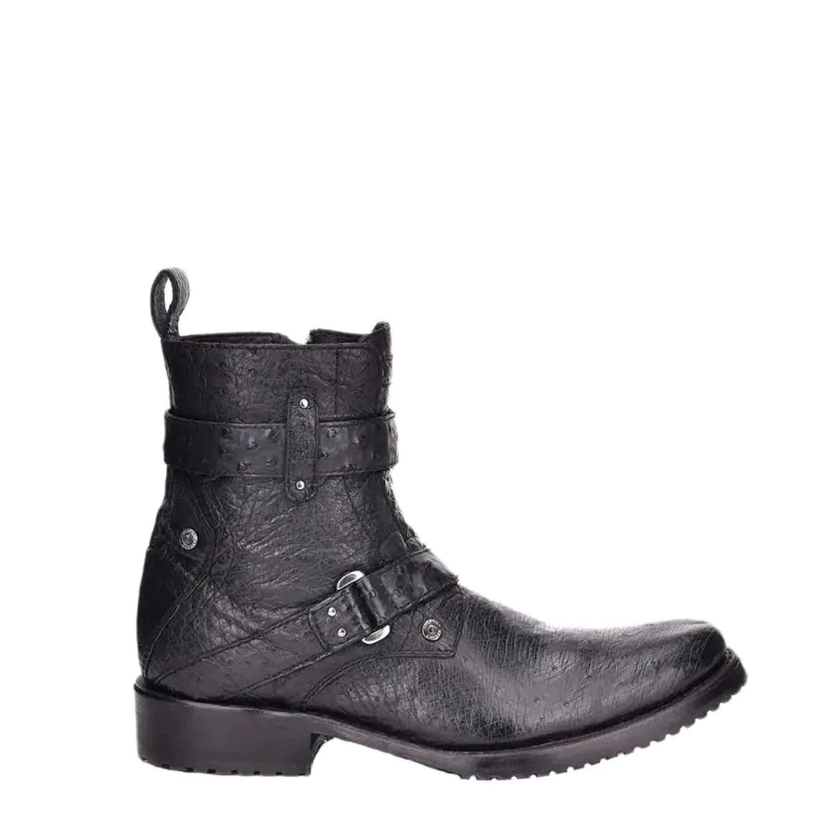 2T13CU - Cuadra black vintage fashion ostrich leather ankle boots for men-Kuet.us