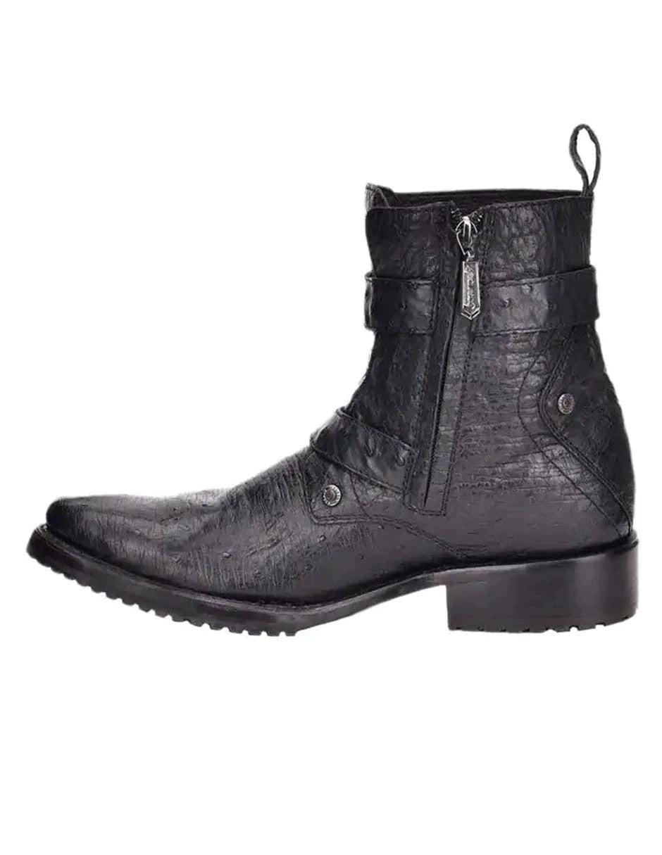 2T13CU - Cuadra black vintage fashion ostrich leather ankle boots for men-CUADRA-Kuet-Cuadra-Boots