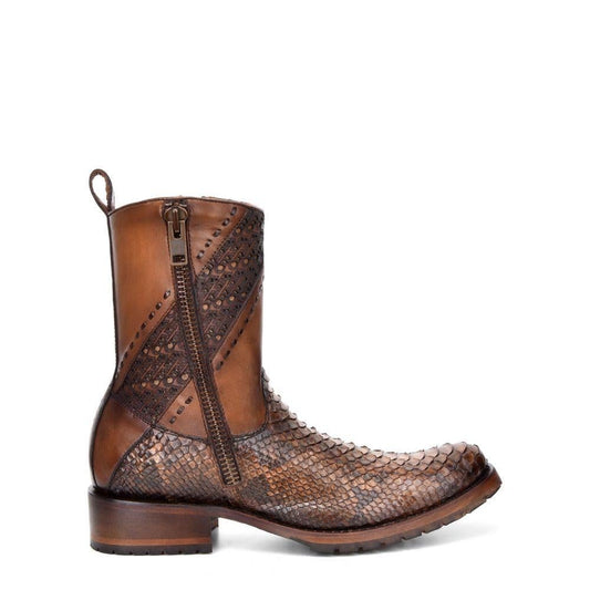 2T1EPH - Cuadra brown casual cowboy python skin zip ankle boots for men-Kuet.us