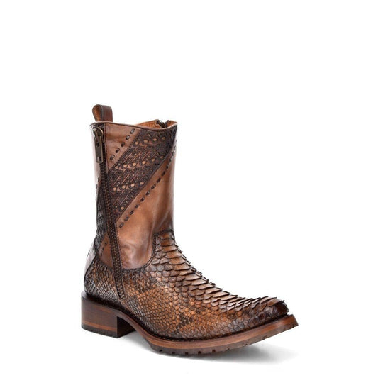2T1EPH - Cuadra brown casual cowboy python skin zip ankle boots for men-Kuet.us