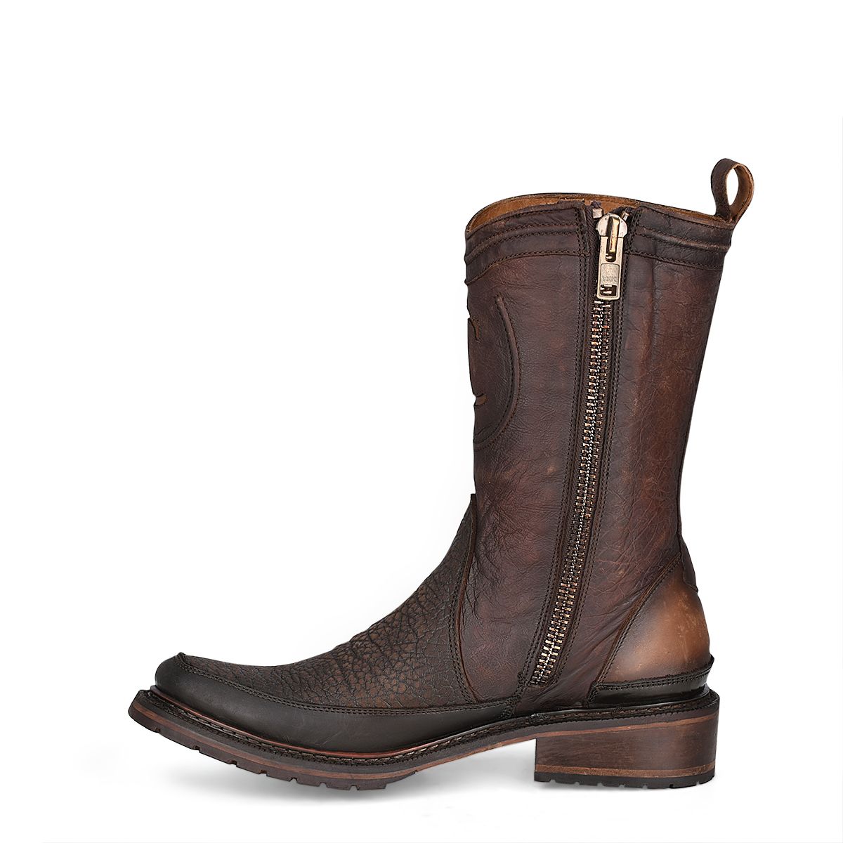 2T2KCT - Cuadra brown vintage fashion cowboy bull neck mid boots for men-CUADRA-Kuet-Cuadra-Boots
