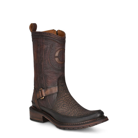 2T2KCT - Cuadra brown vintage fashion cowboy bull neck mid boots for men-Kuet.us