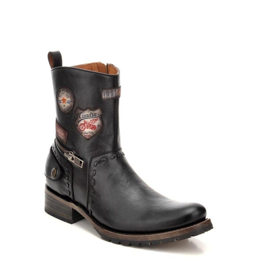 2T38VL - Cuadra black vintage fashion patched leather ankle boots for men-Kuet.us
