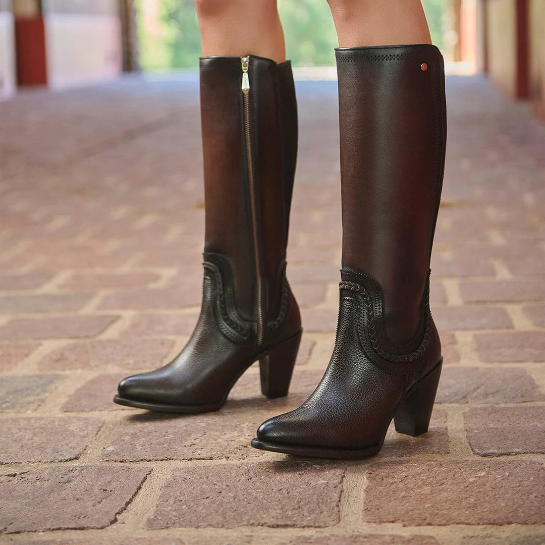 3F0RRS - Cuadra chocolate western cowgirl cowhide leather knee high boots for women