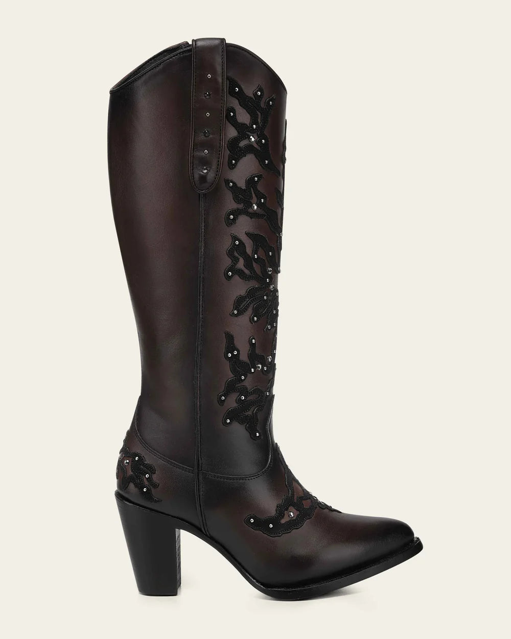 3F0ZRS - Cuadra Women's Chocolate Knee-High Cowgirl Boots with Studded Suede Overlays