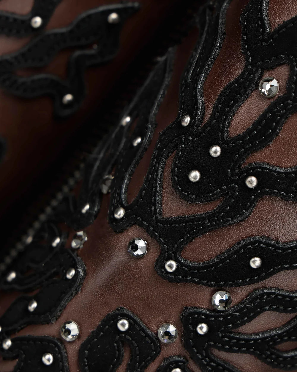 3F0ZRS - Cuadra Women's Chocolate Knee-High Cowgirl Boots with Studded Suede Overlays