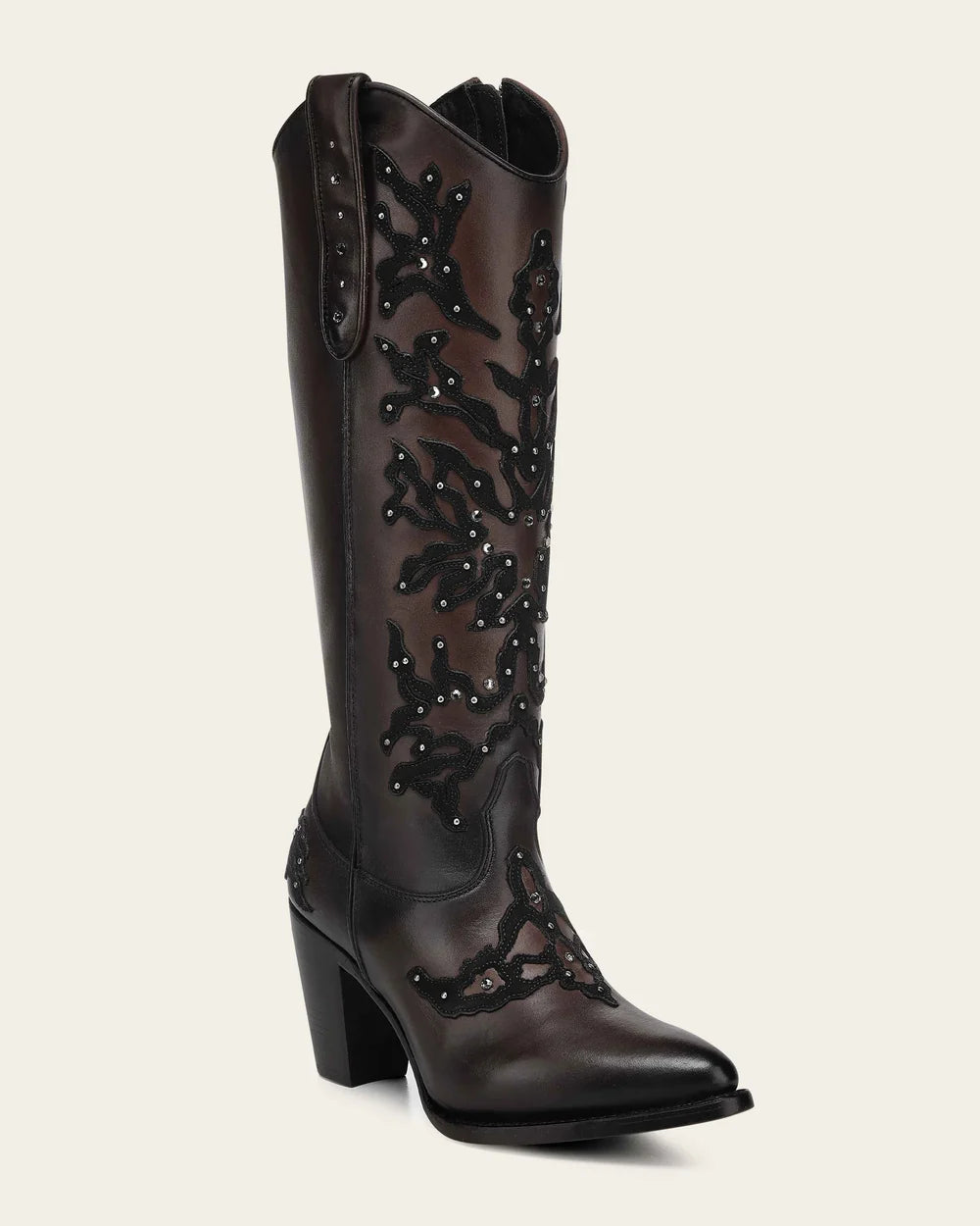 3F0ZRS - Cuadra Women's Chocolate Knee-High Cowgirl Boots with Studded Suede Overlays