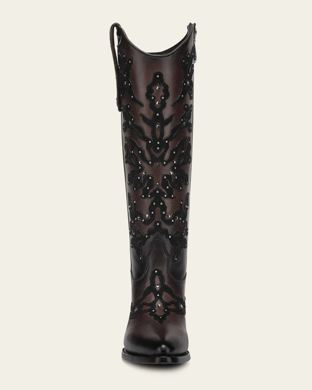 3F0ZRS - Cuadra Women's Chocolate Knee-High Cowgirl Boots with Studded Suede Overlays