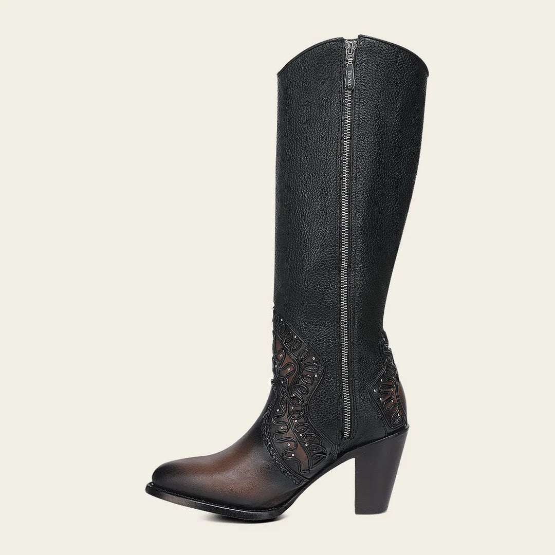 3F1CRS - Cuadra chocolate western cowgirl cowhide leather knee high boots for women