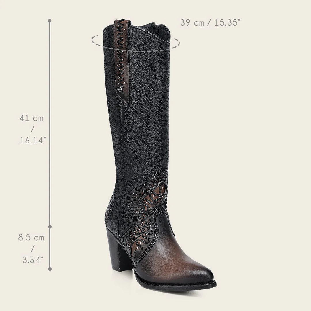 3F1CRS - Cuadra chocolate western cowgirl cowhide leather knee high boots for women
