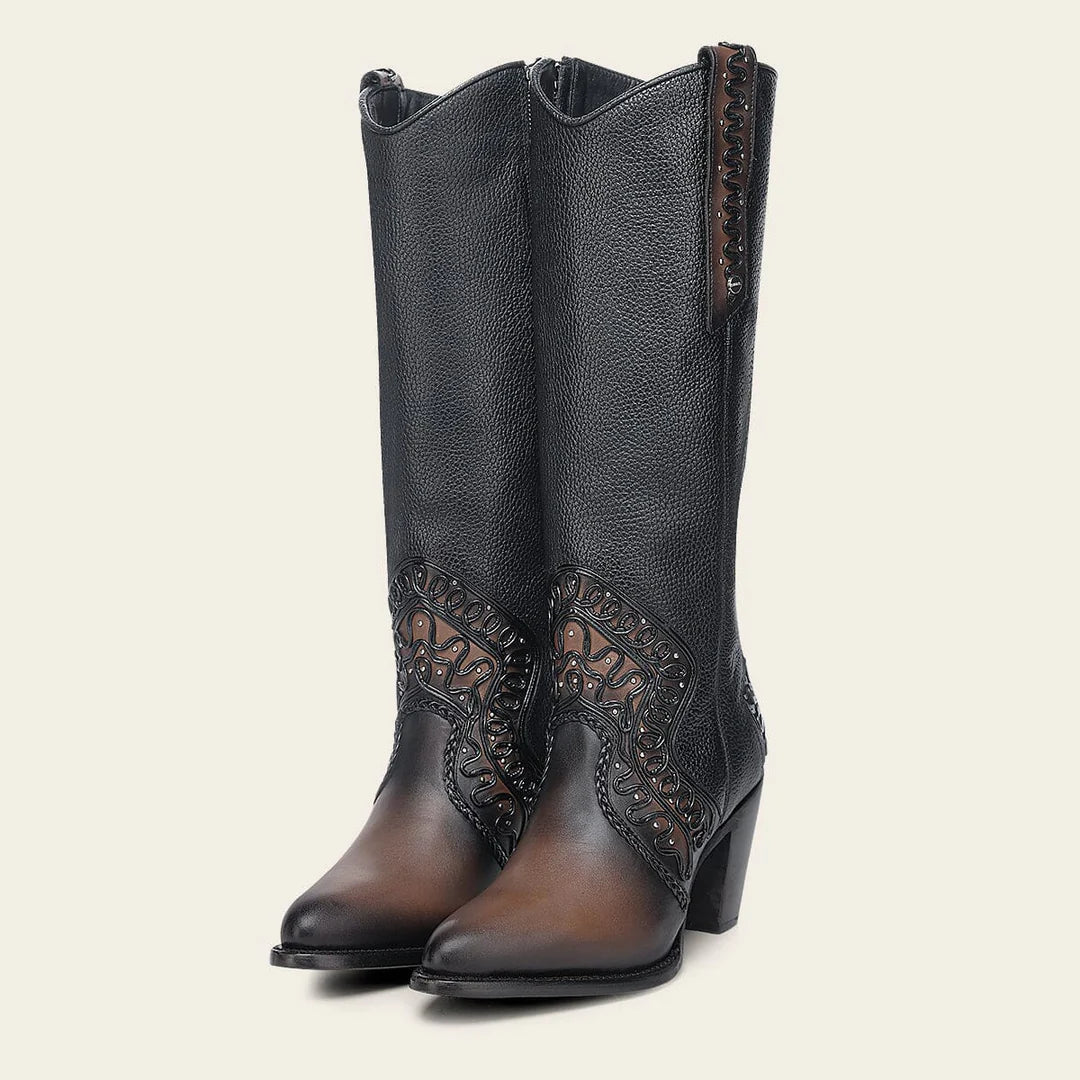 3F1CRS - Cuadra chocolate western cowgirl cowhide leather knee high boots for women