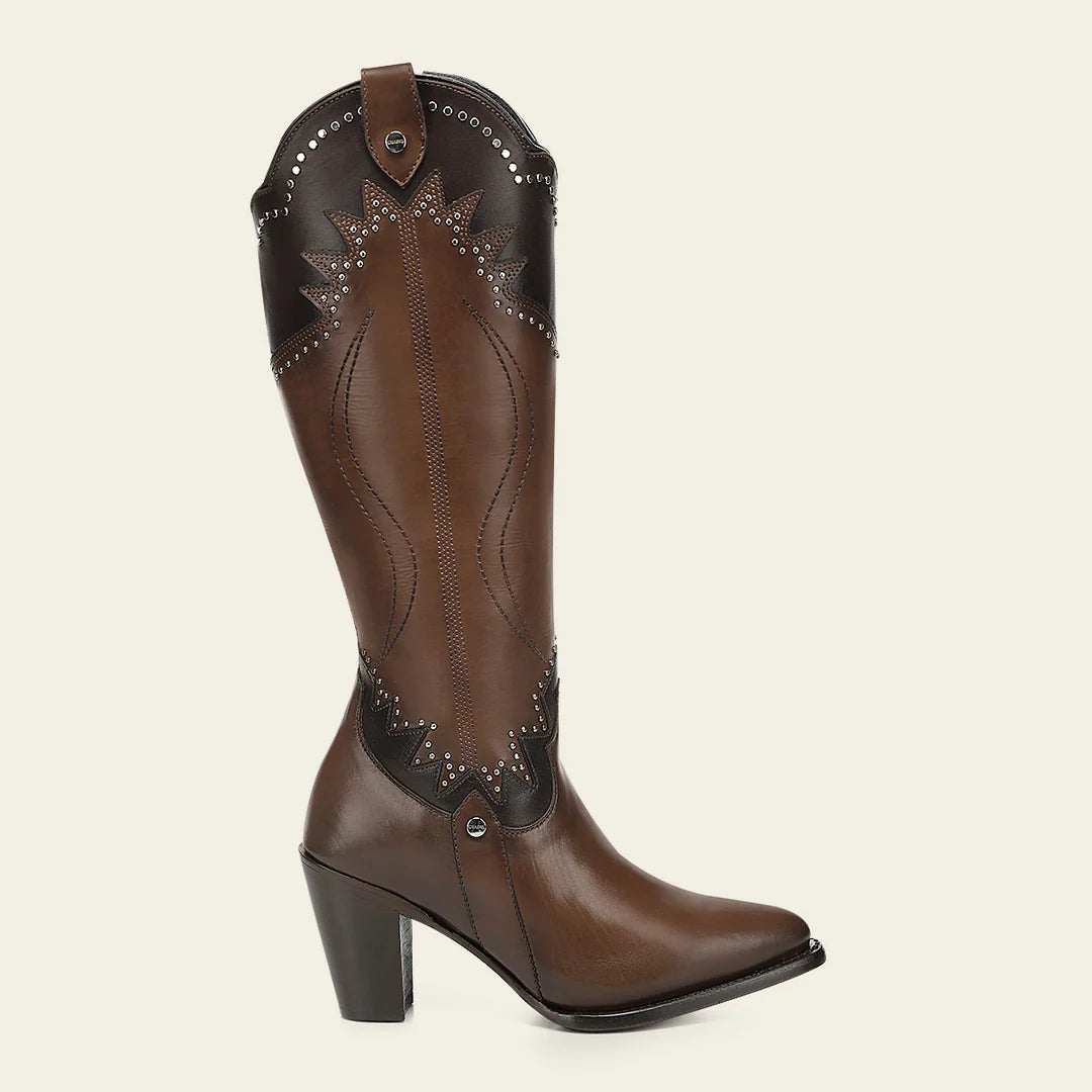 3F1JBE - Cuadra honey western cowgirl cowhide leather knee high boots for women