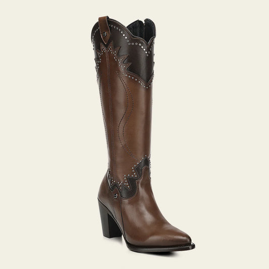 3F1JBE - Cuadra Honey Western Cowgirl Cowhide Leather Knee High Boots