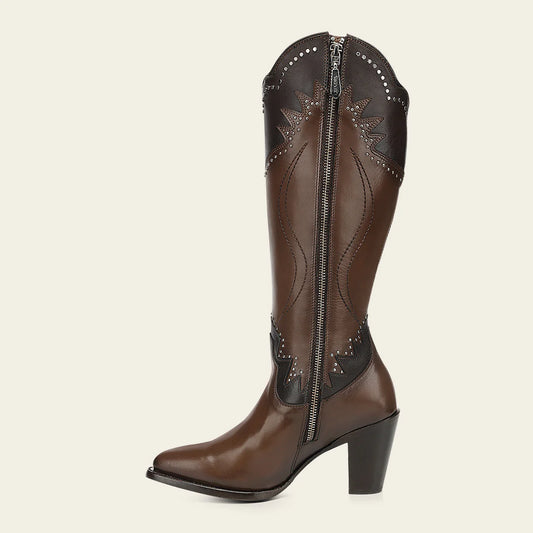 3F1JBE - Cuadra honey western cowgirl cowhide leather knee high boots for women