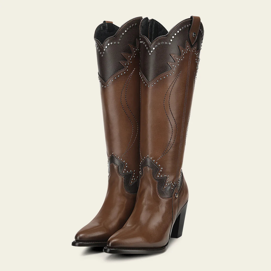 3F1JBE - Cuadra honey western cowgirl cowhide leather knee high boots for women