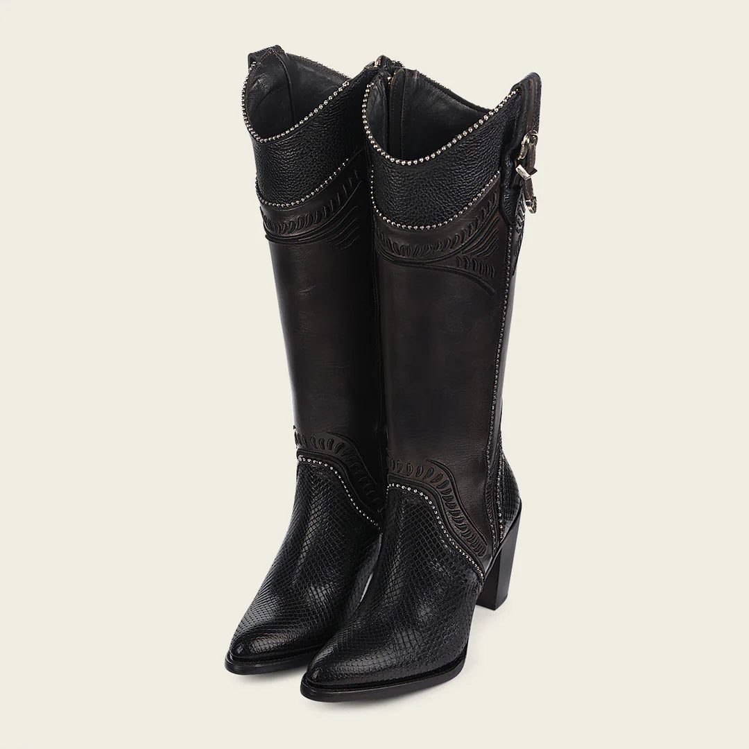 3F82PM - Cuadra black western cowgirl python boots for women