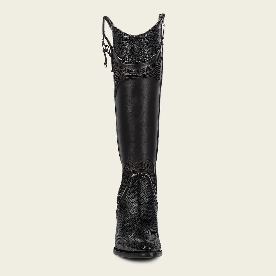 3F82PM - Cuadra black western cowgirl python skin knee high boots for women