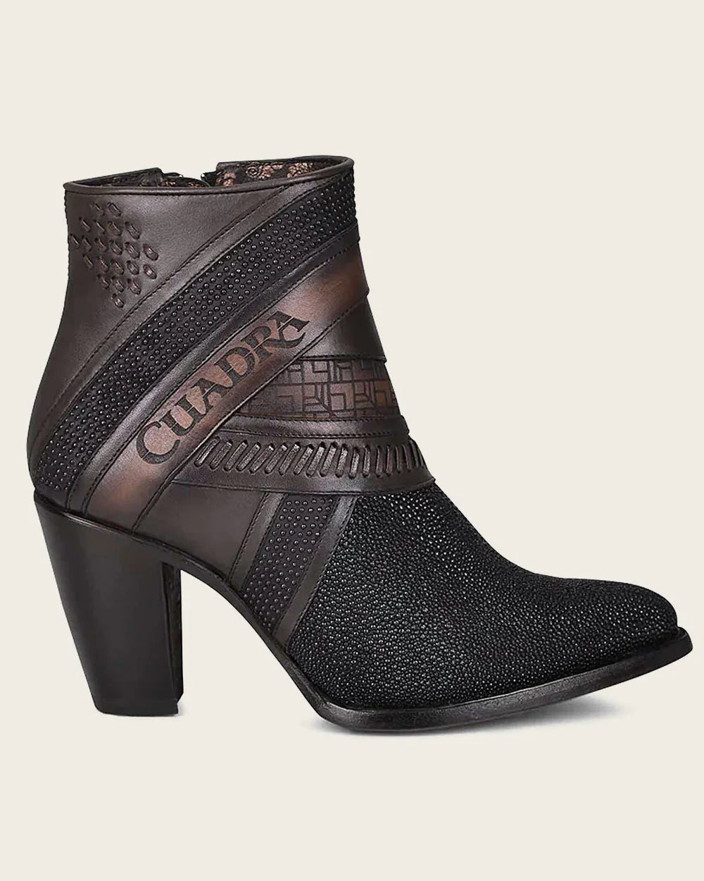 3F86MA - Cuadra Black Casual Stingray Leather Ankle Boots for Women