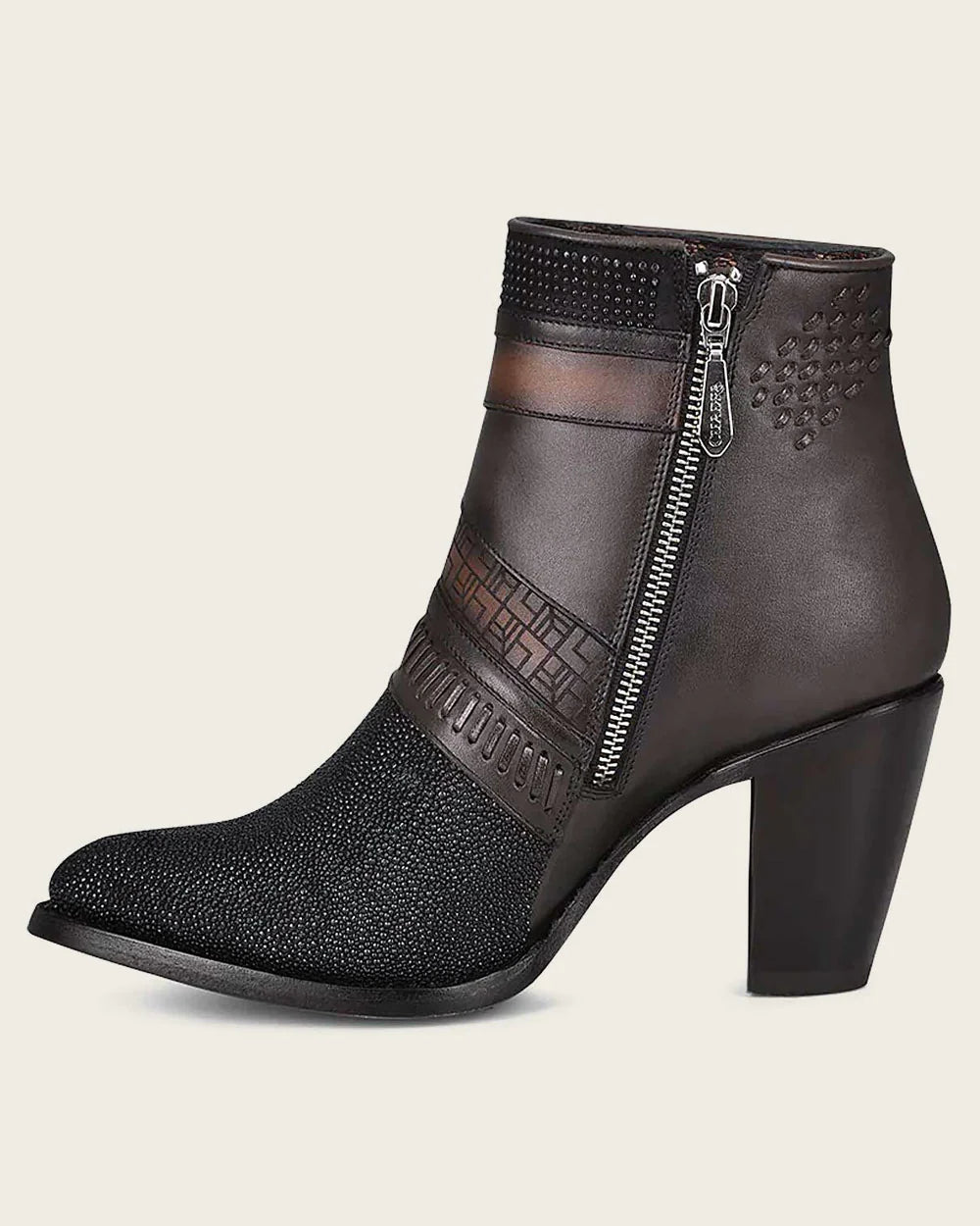 3F86MA - Cuadra Black Casual Stingray Leather Ankle Boots for Women