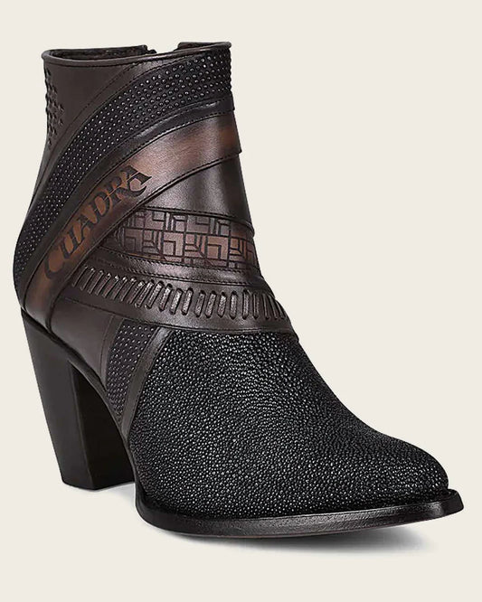3F86MA - Cuadra Black Casual Stingray Leather Ankle Boots for Women