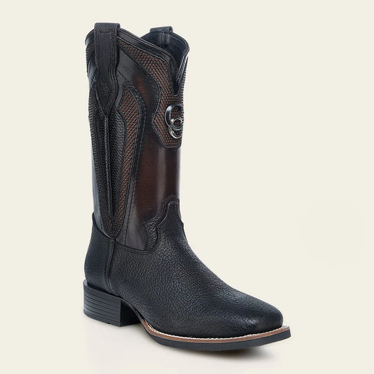 3Z2TBN - Cuadra black western cowboy rodeo bison leather boots for men
