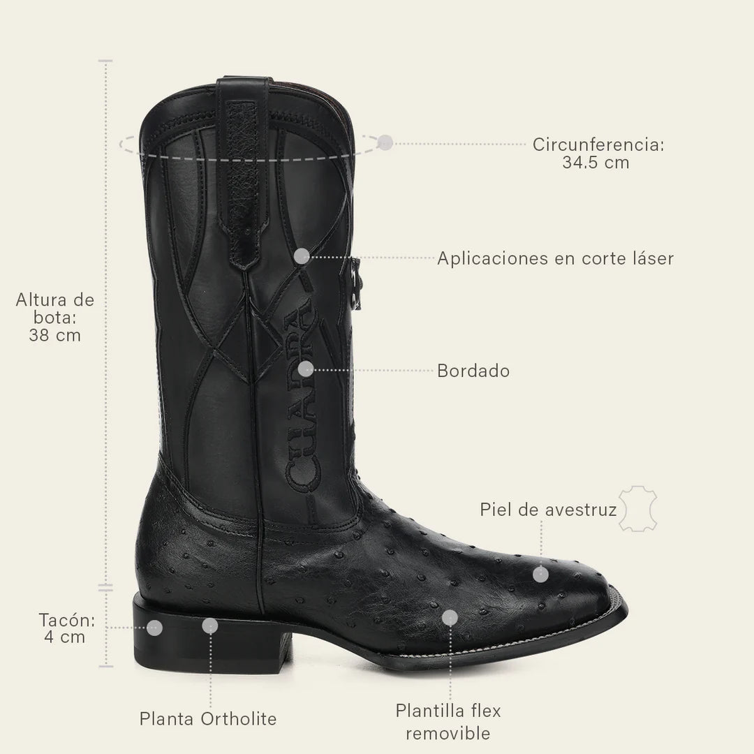 3ZT0A1 - Cuadra Black Western Cowboy Rodeo Ostrich Boots for Men