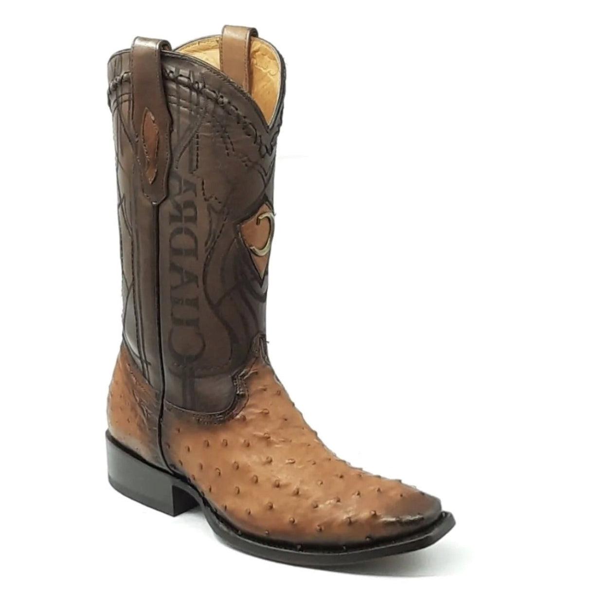 3C1NA1 - Cuadra brandy dress cowboy exotic ostrich leather boots for men-CUADRA-Kuet-Cuadra-Boots