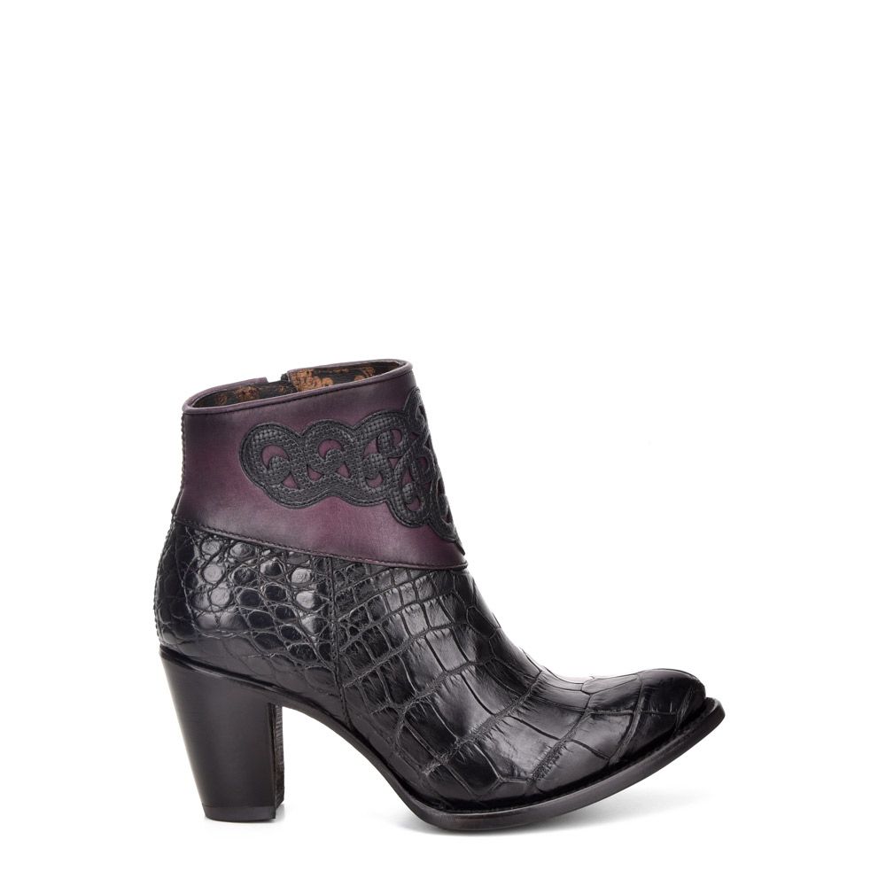 3F04AP - Cuadra black western fashion alligator ankle boots for women-CUADRA-Kuet-Cuadra-Boots